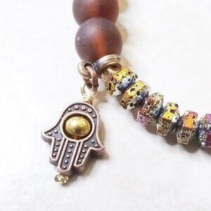 Hamsa Hand Chunky Recycled Glass + Electroplated Lava Beads - Fall Colors!